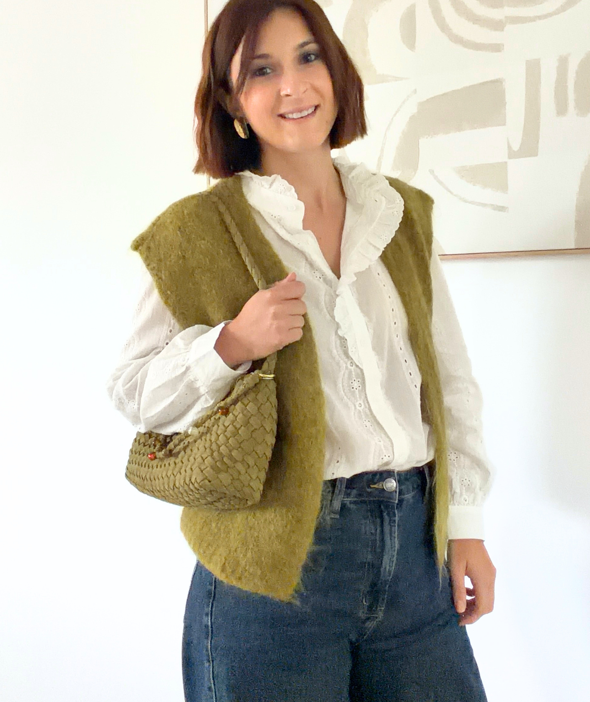Céliane vert olive - Gilet sans manches en kid mohair