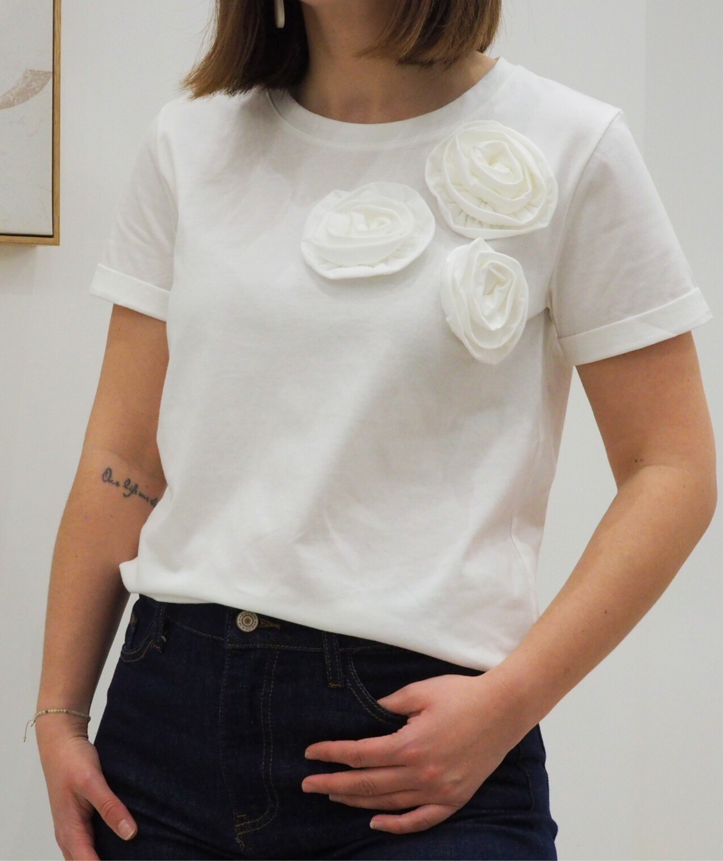 Liza blanc - Tee-shirt fleurs