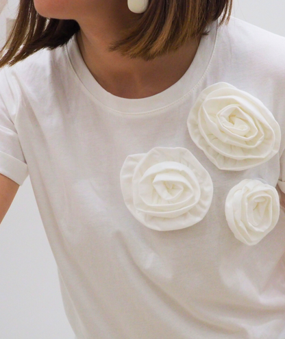 Liza blanc - Tee-shirt fleurs