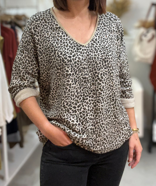 Mélis beige - Haut fluide imprimé léopard