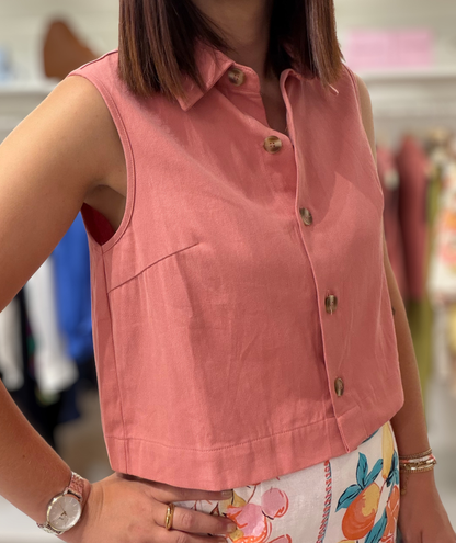Pauline - Haut sans manches rose poudré