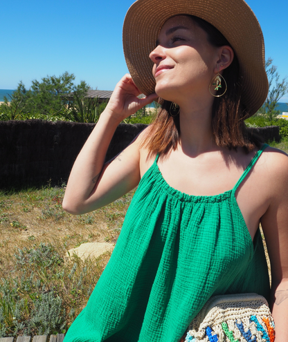 Hortense verte - Robe longue en gaze de coton