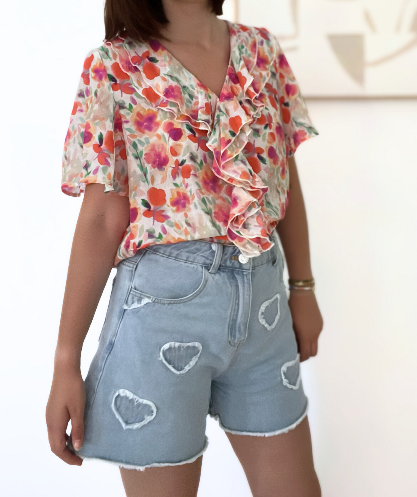 Bettina - Short en jeans coeur