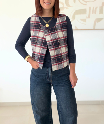 Laura - Gilet sans manches à carreaux femme