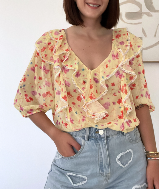 Tosca - Blouse à volant jaune