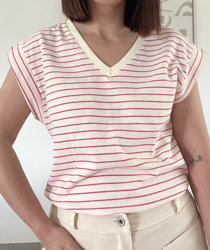 Jeanne fuchsia - Tee-shirt marinière