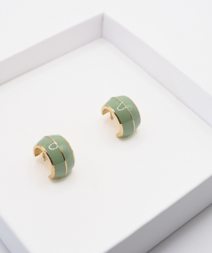 Tiffany vert sauge - Petites créoles acier