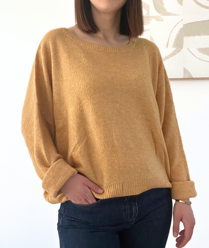 Lauriane jaune moutarde - Pull fin col rond