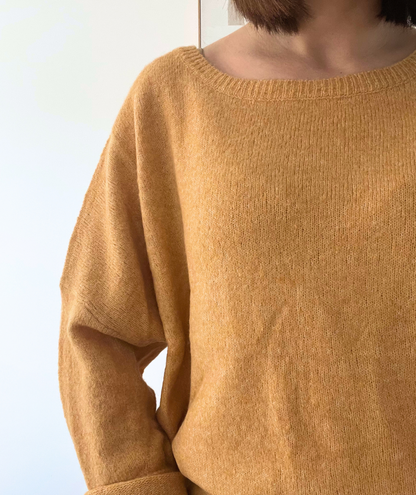 Lauriane jaune moutarde - Pull fin col rond