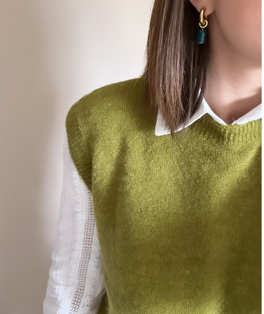 Pull sans manches col rond vert