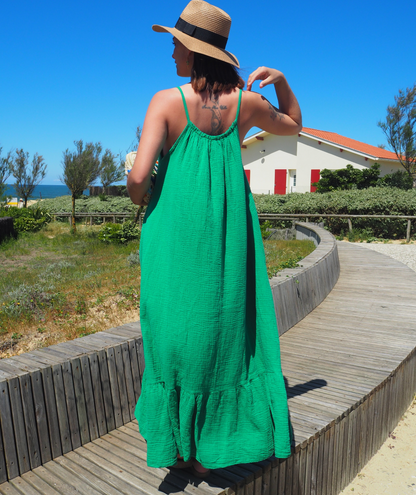 Hortense verte - Robe longue en gaze de coton