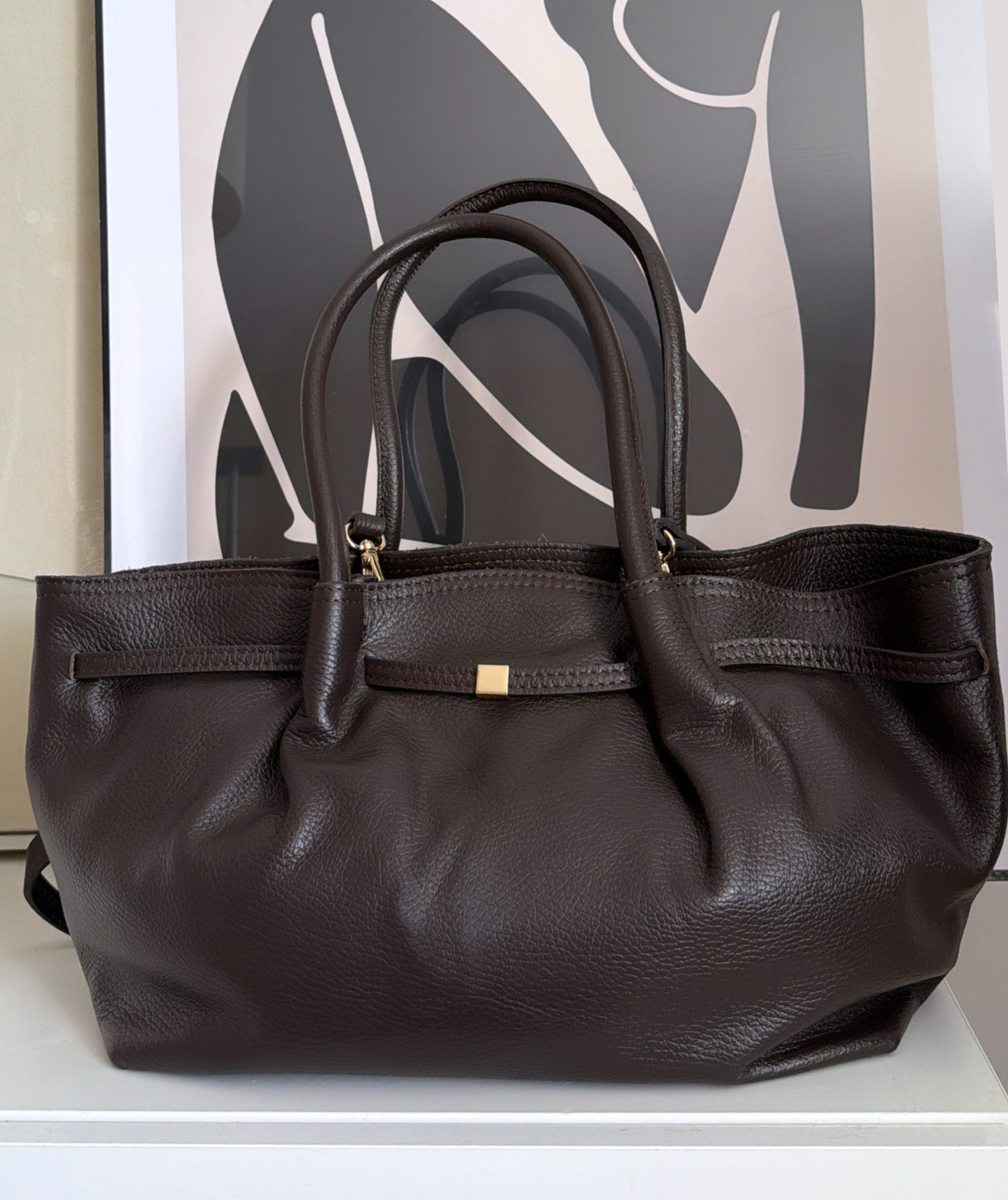 Karen - Sac cabas en cuir marron