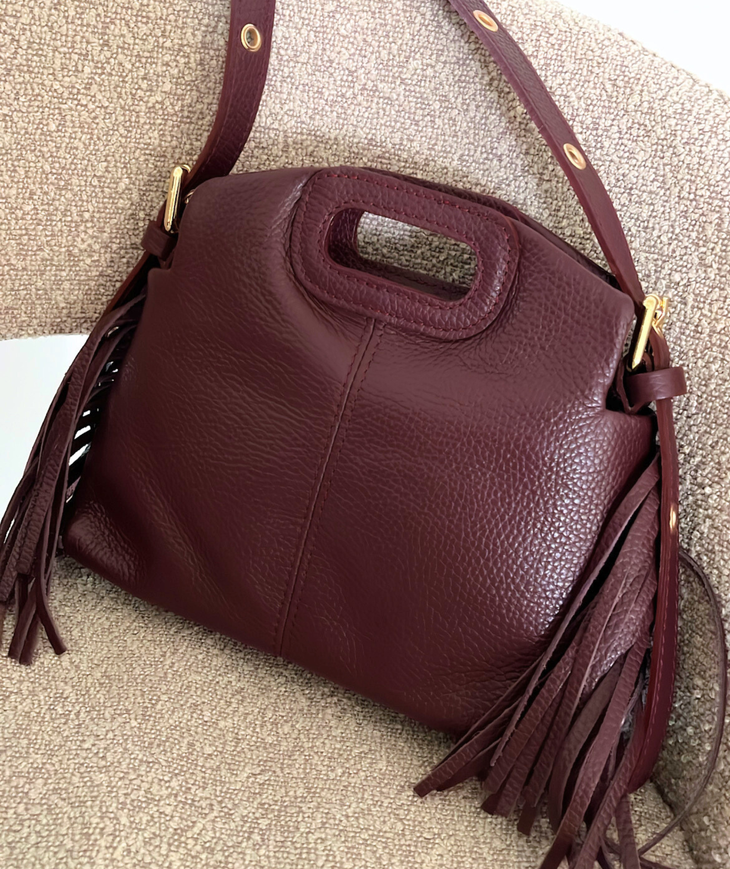 Marlène bordeaux - Sac en cuir à franges