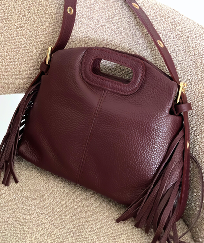 Marlène bordeaux - Sac en cuir à franges