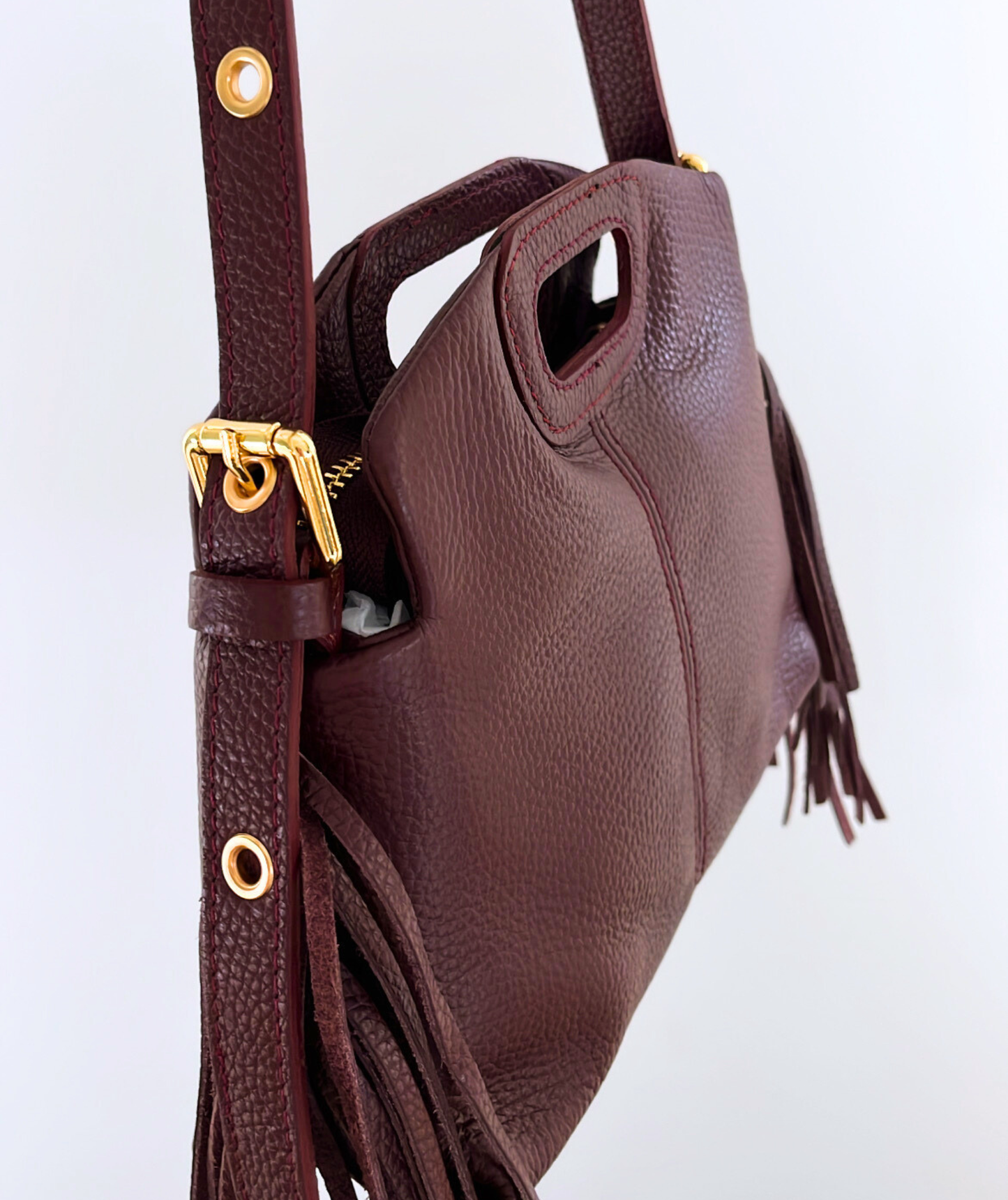 Marlène bordeaux - Sac en cuir à franges