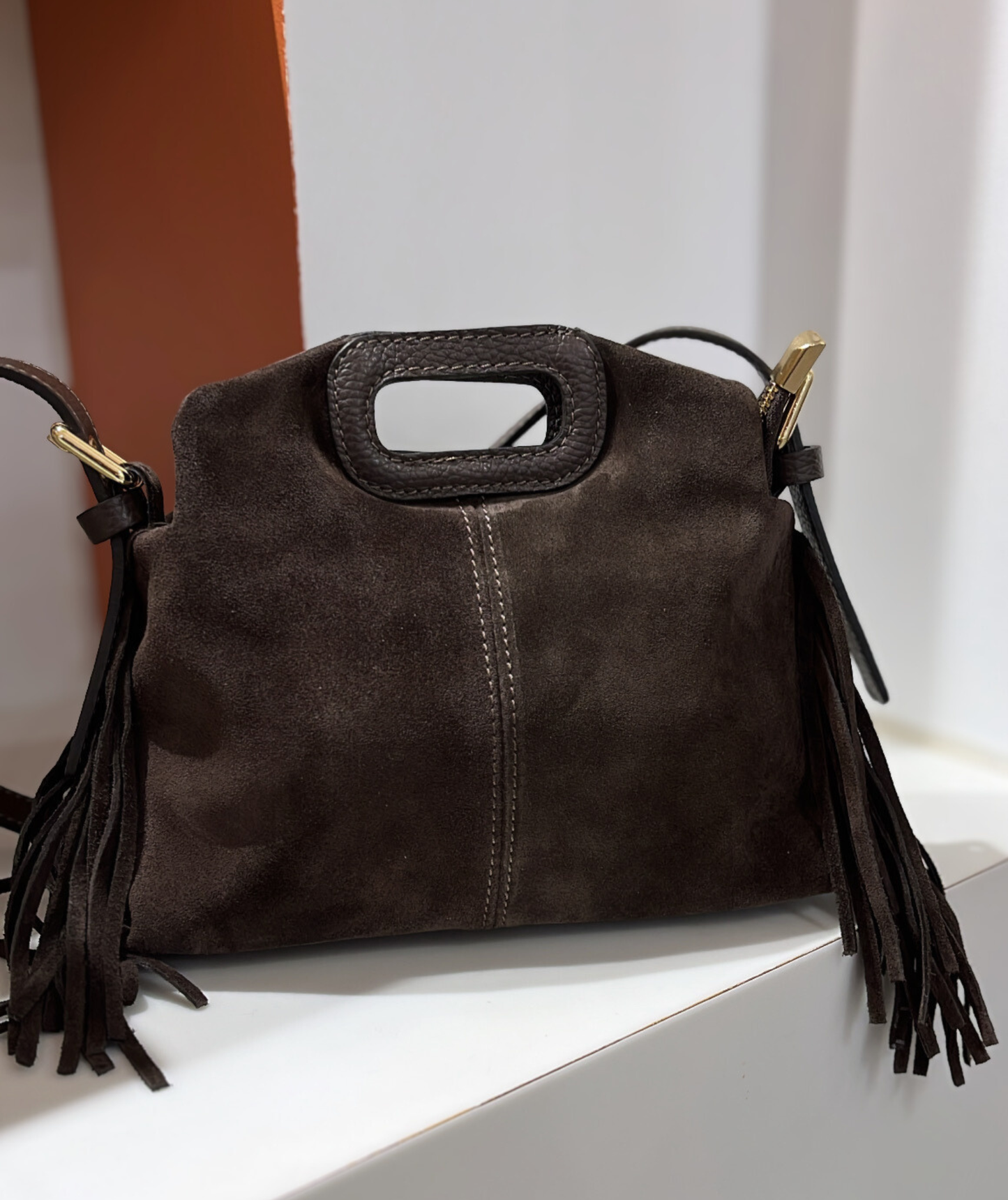 Marlène chocolat - Sac en cuir à franges