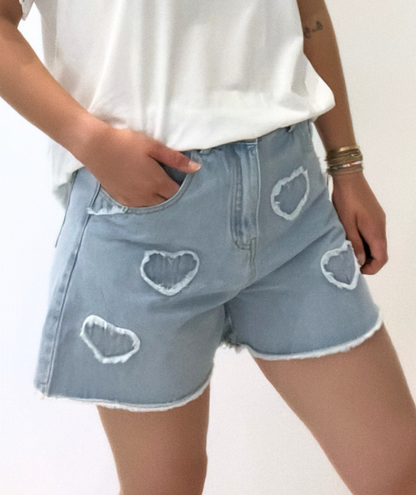 Bettina - Short en jeans coeur