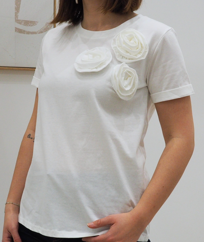 Liza blanc - Tee-shirt fleurs