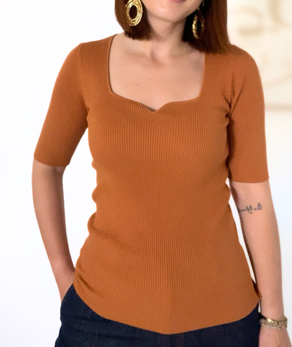 Orlana - Haut côtelé terracotta