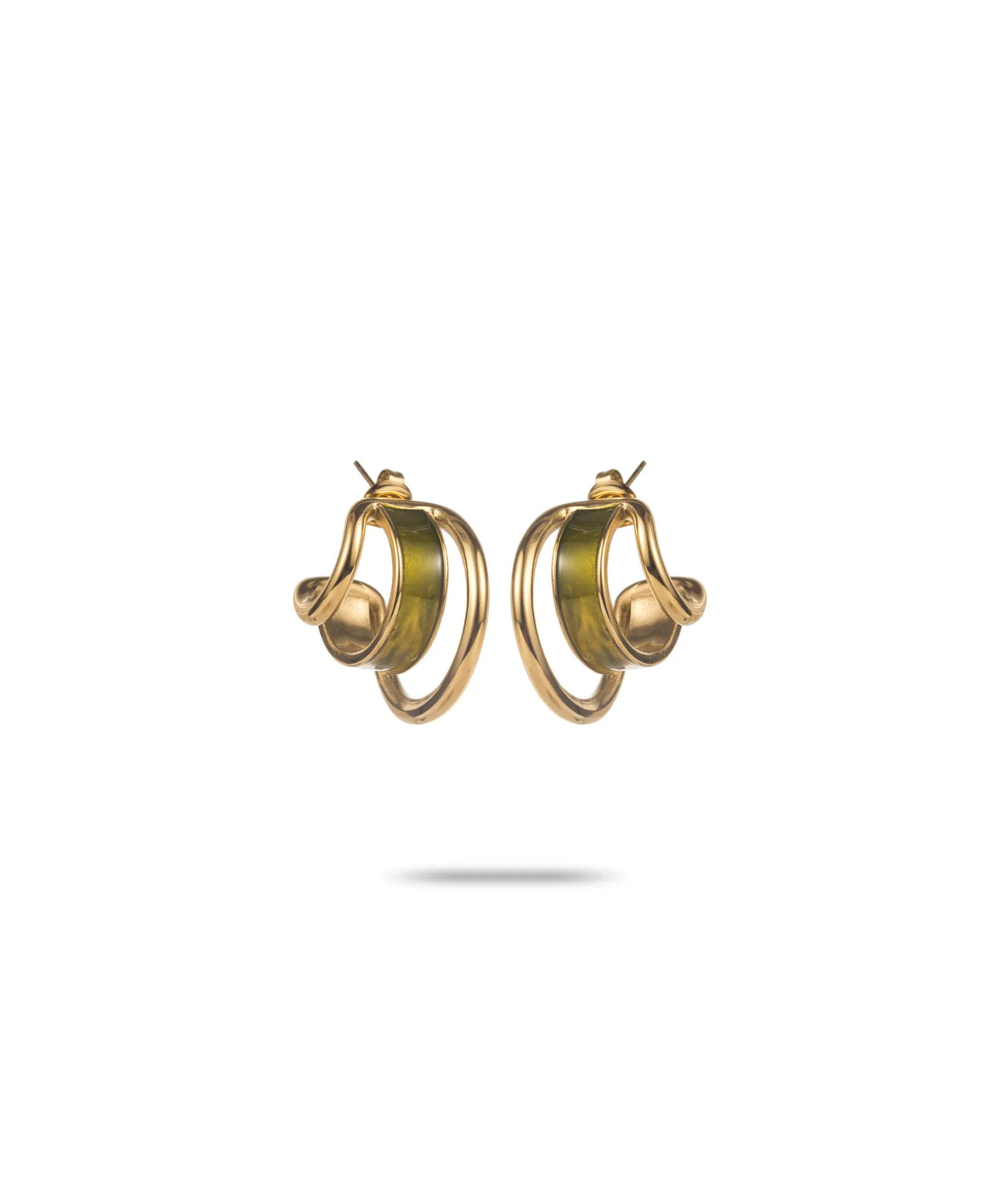 Olivia – Boucles dorées triple anneau vert