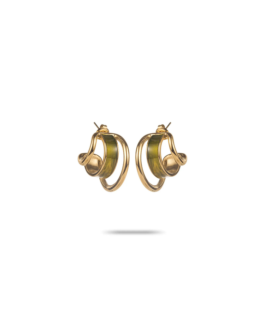 Olivia – Boucles dorées triple anneau vert