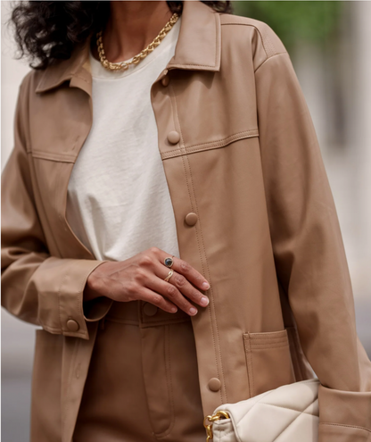 Juliette - Veste droite en simili cuir camel